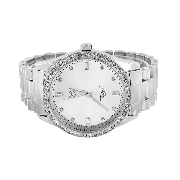Presidential Bracelet Band Watch Mens White Simulated Diamonds Analog 46 MM Sale