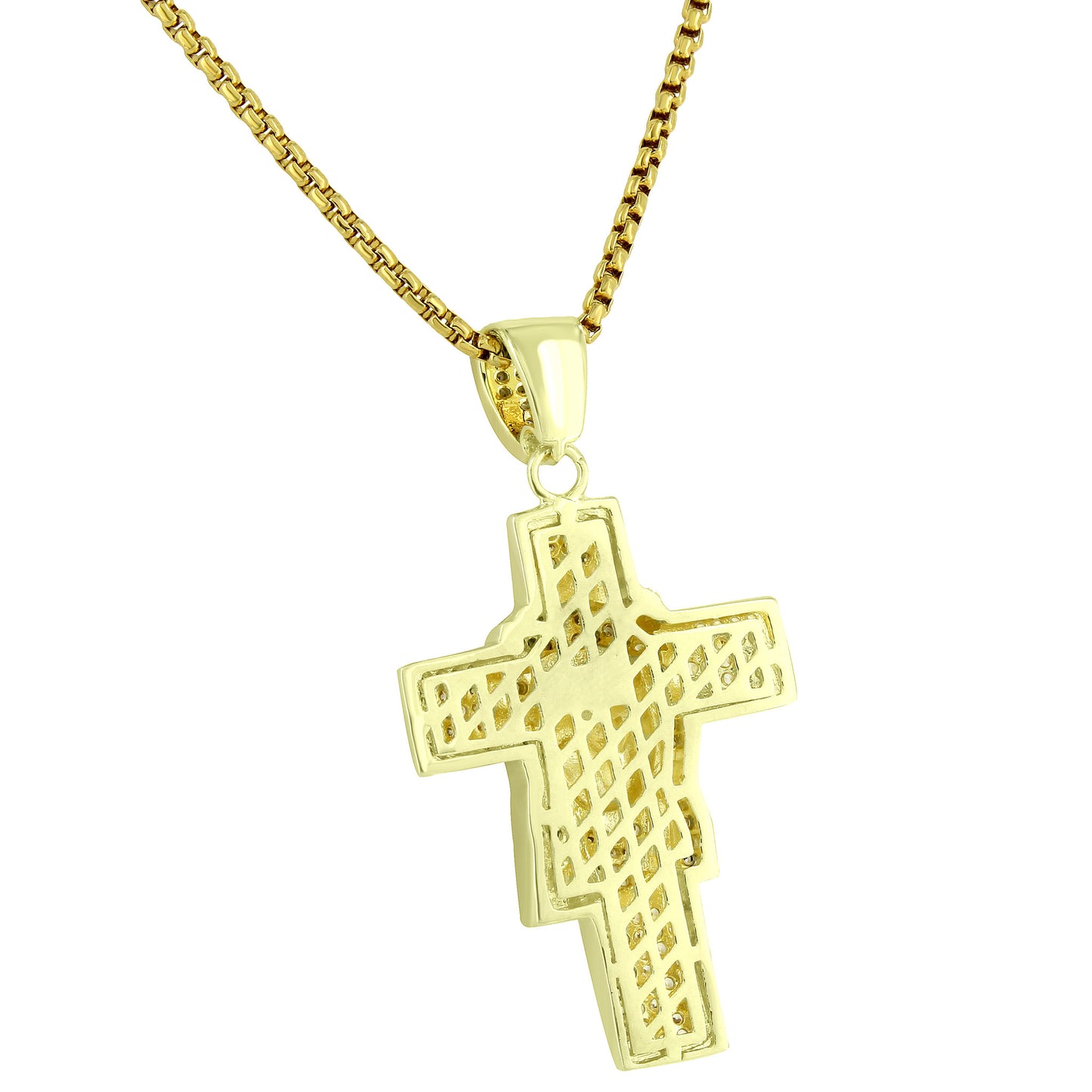 Jesus Face On The Cross Canary Designer With Simulated Diamond 14k gold finish 24" Chain