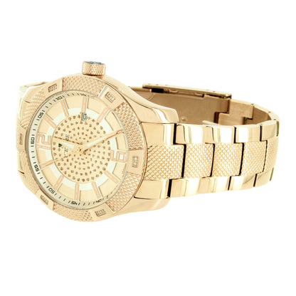 Stainless Steel Icetime Watch Genuine Diamonds Rose Gold Finish