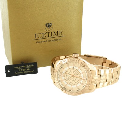 Stainless Steel Icetime Watch Genuine Diamonds Rose Gold Finish