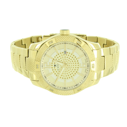 Mens Stainless Steel Watches Gold Finish Genuine Diamonds