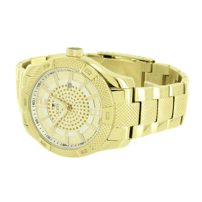 Mens Stainless Steel Watches Gold Finish Genuine Diamonds