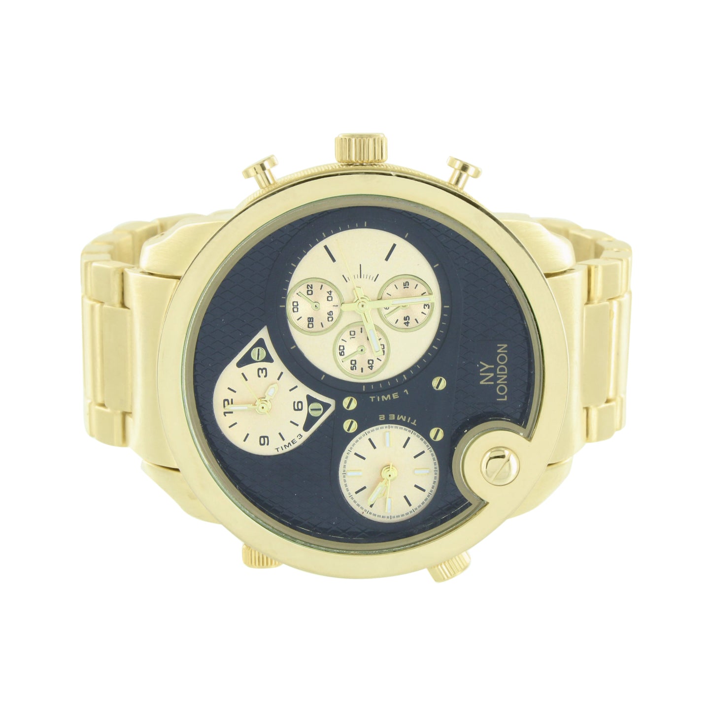 3 Time Zone Watch Yellow Gold Finish With Black Dial Designer Watch