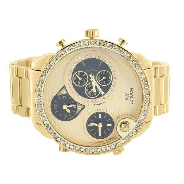 Yellow Three Time Zone Watch NY London Big Round Face