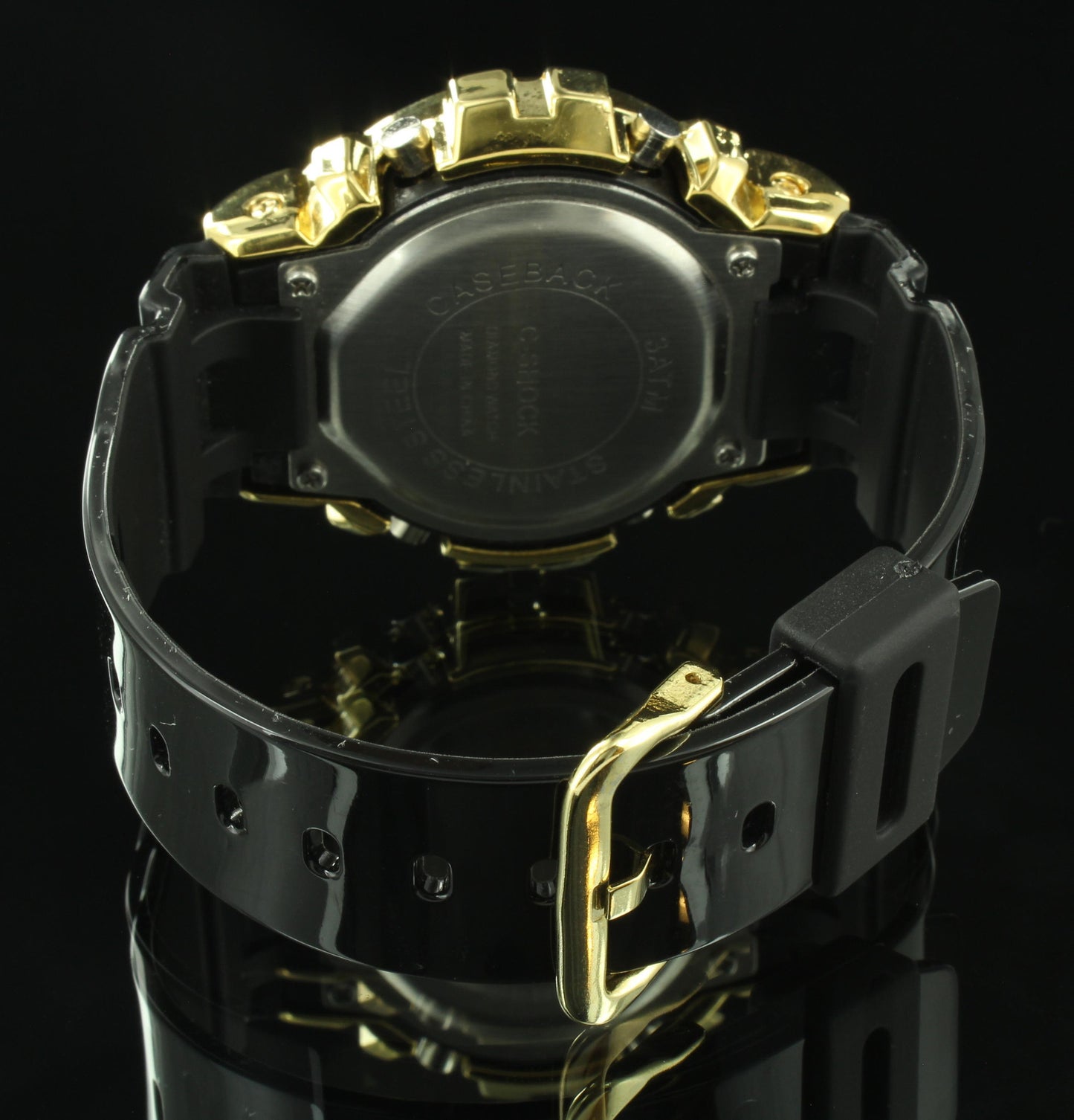 Sporty Watch Gold Tone Real Diamond Bezel Earrings Set Digital Resin Band New