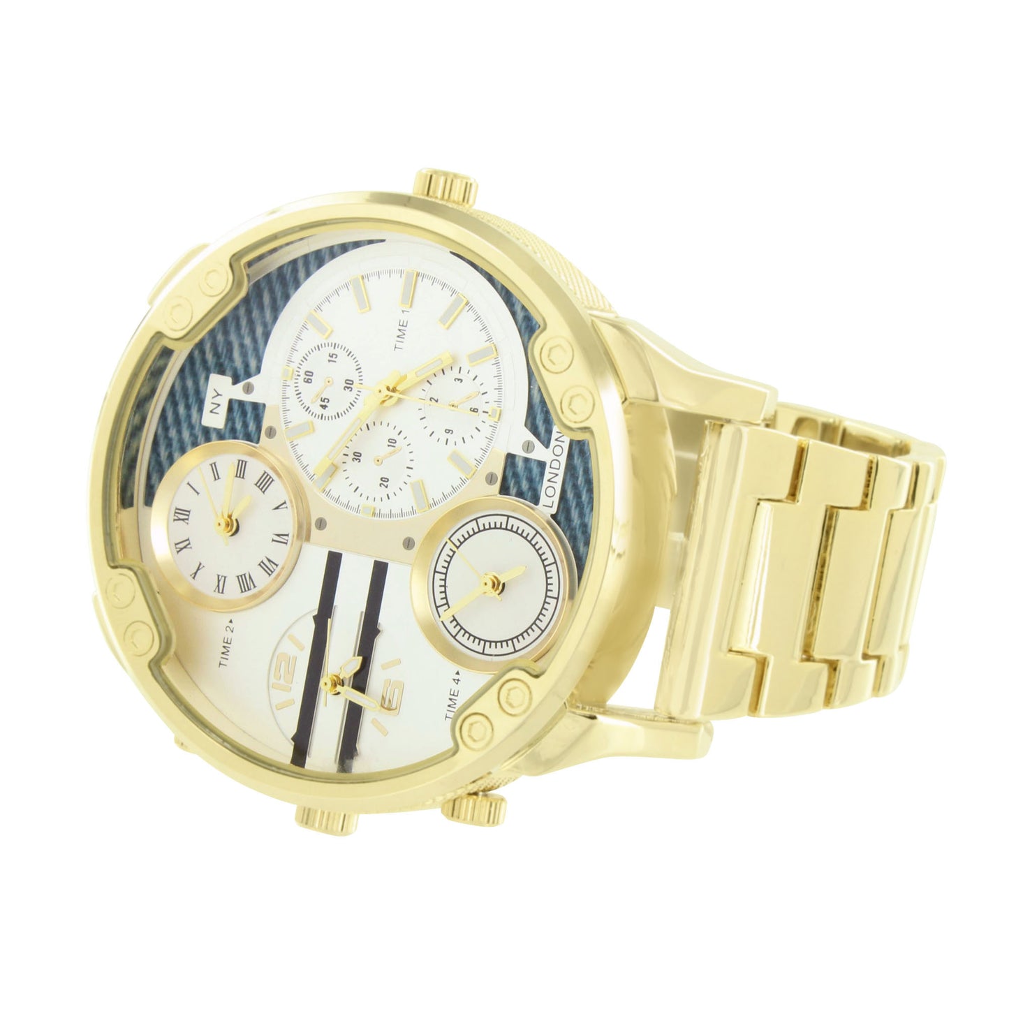 Gold Finish Watch Jumbo Face Stainless Steel Back NY London