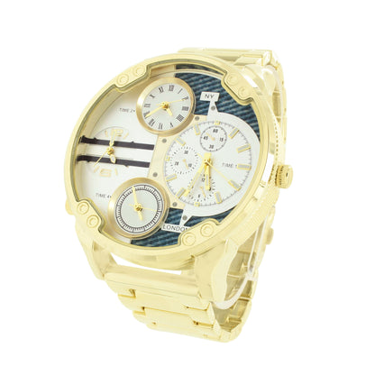 Gold Finish Watch Jumbo Face Stainless Steel Back NY London