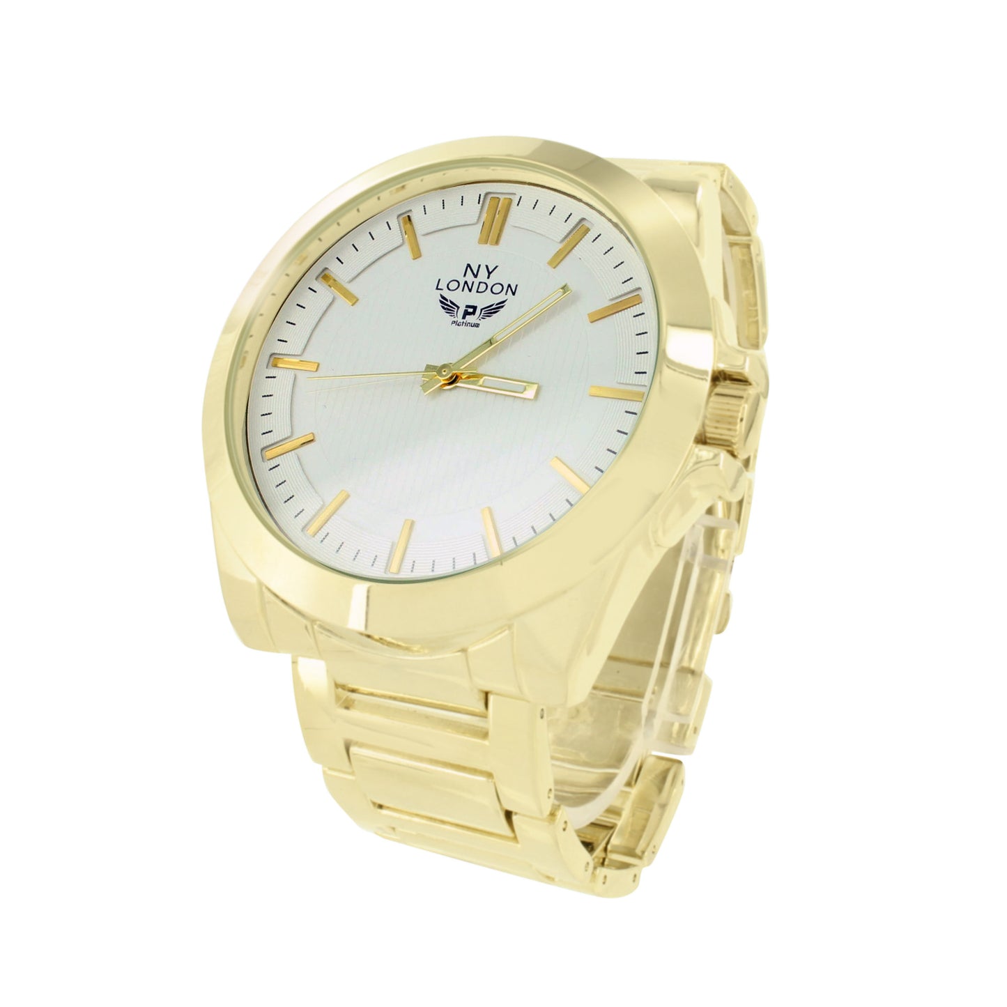 New Gold Tone Mens Watch White Dial Round Face Analog NY London