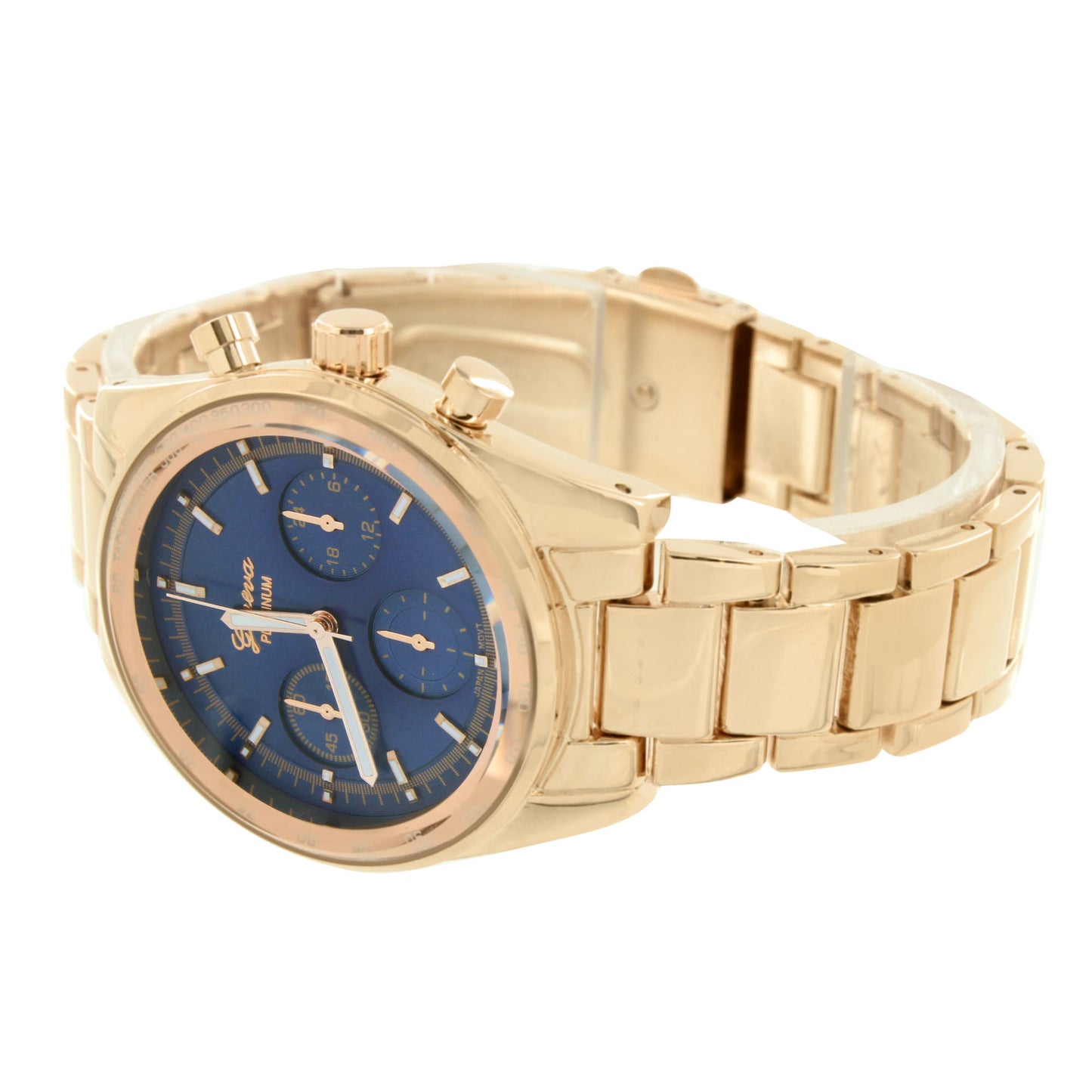 Rose Gold Tone  Blue Dial Geneva  Elegant Design Watch