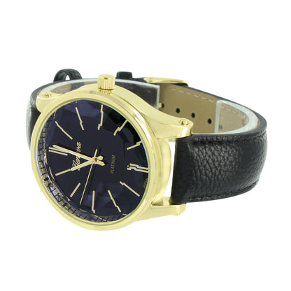 Black Dial Watch Gold Finish Black Leather Band