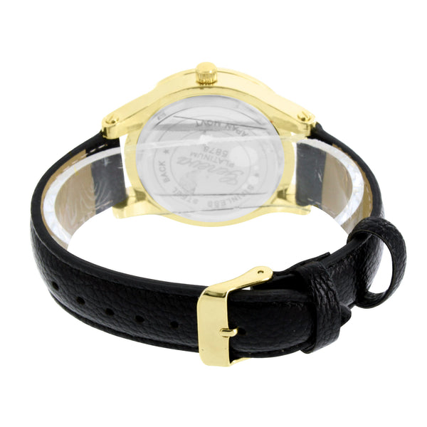 Black Dial Watch Gold Finish Black Leather Band
