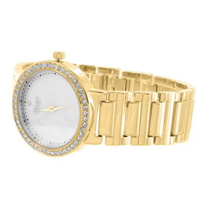 MK Style Presidential Bracelet Watch Yellow Gold Finish MOP Dial