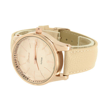 Women Rose Gold Finish Watch Pink Leather Band