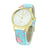 Gold Finish Women Watch Blue Floral Design Leather Strap