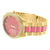 Gold Tone Watch Parker Pave Acetate Pink Dial Simulated Lab Diamond Bezel