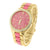 Gold Tone Watch Parker Pave Acetate Pink Dial Simulated Lab Diamond Bezel