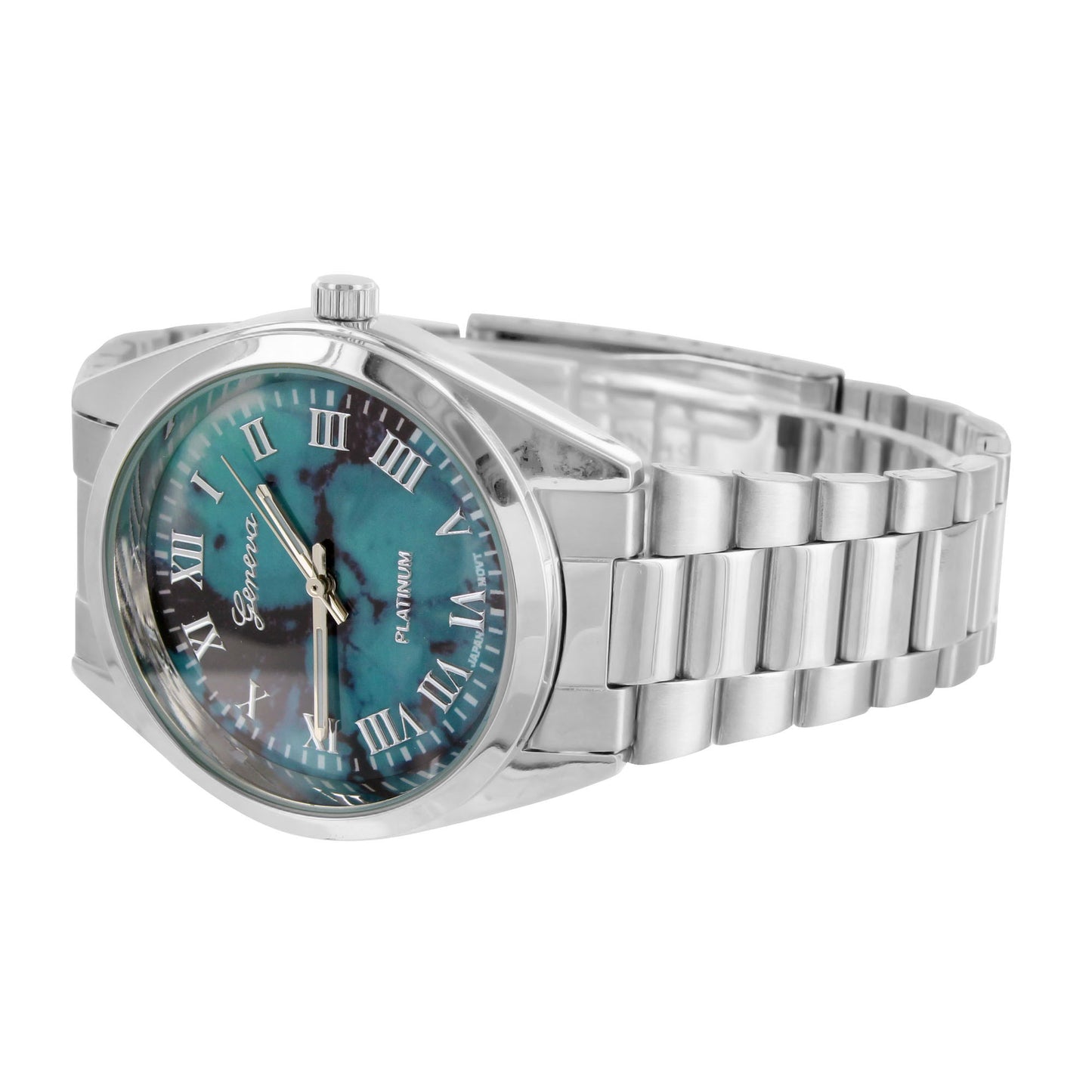 Turquoise Black Dial Watch Female Classic White Gold Tone Water Resist