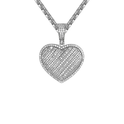 Sterling Silver Baguette Heart Custom Box Chain Pendant