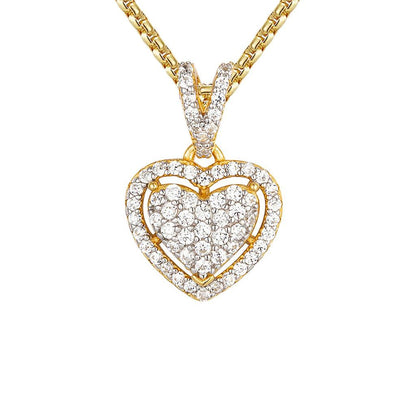 Sterling Silver Heart Icy Cluster Box Chain Gold Tone Pendant