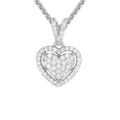 Sterling Silver Heart Icy Cluster Hip Hop Mens Box Chain Pendant