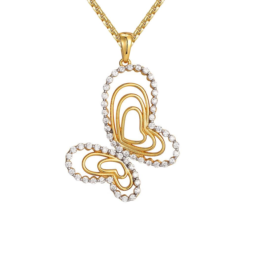 Sterling Silver Heart Butterfly Box Chain Gold Tone Pendant