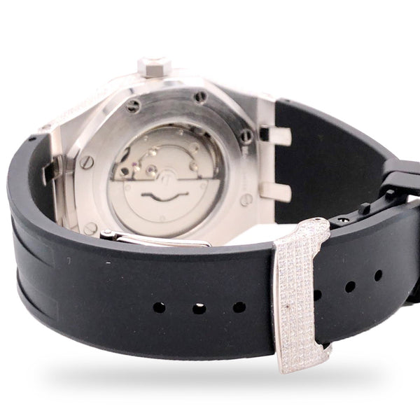 Solitaire Bezel 9.5ct Moissanite Half Iced Black Silicon Band Mens Watch