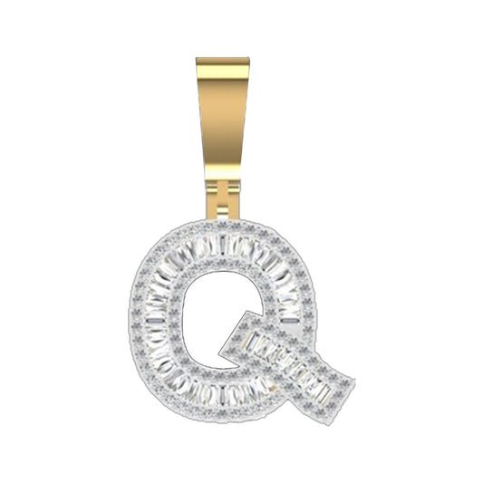 Initial Baguette Diamond Q Letter 5/8 Ctw 10K Yellow Gold Pendant