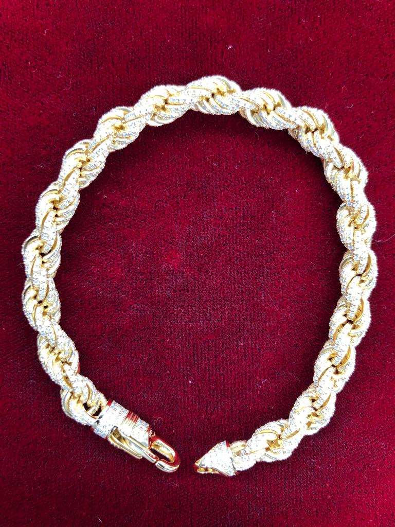 Rope Chain Bracelet Moissanite 6.13Ct Gold Tone 7MM 8IN