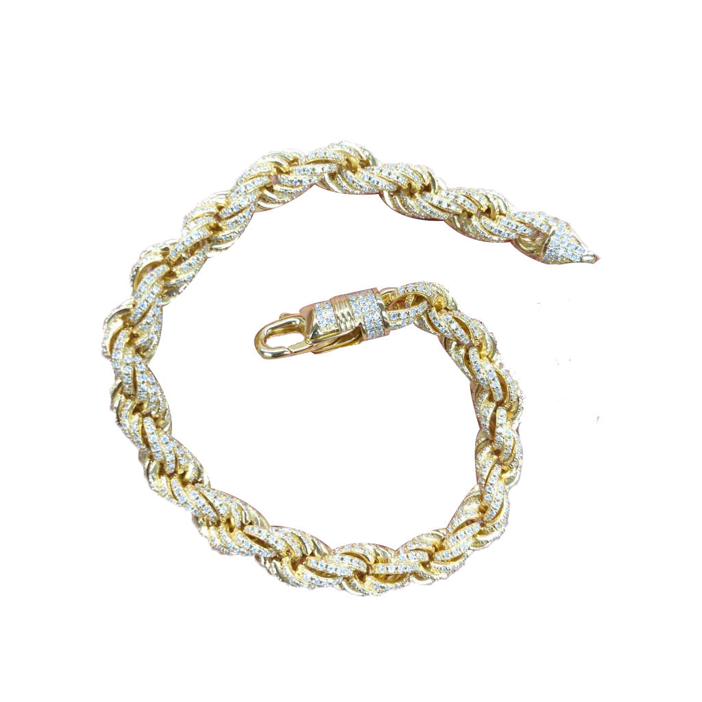 Rope Chain Bracelet Moissanite 6.13Ct Gold Tone 7MM 8IN