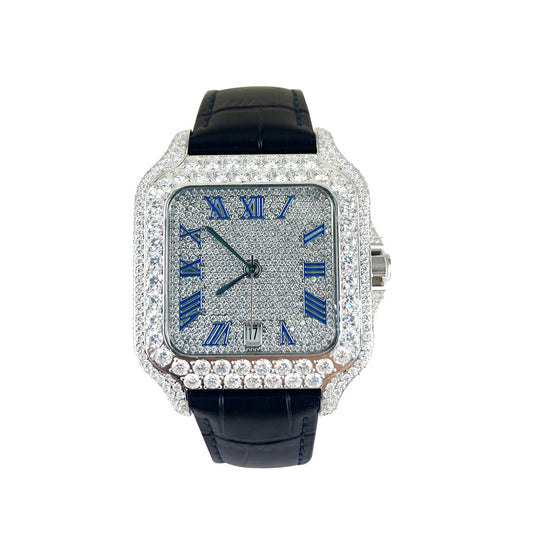 VS GRA Certified Moissanite Blue Leather Band Watch