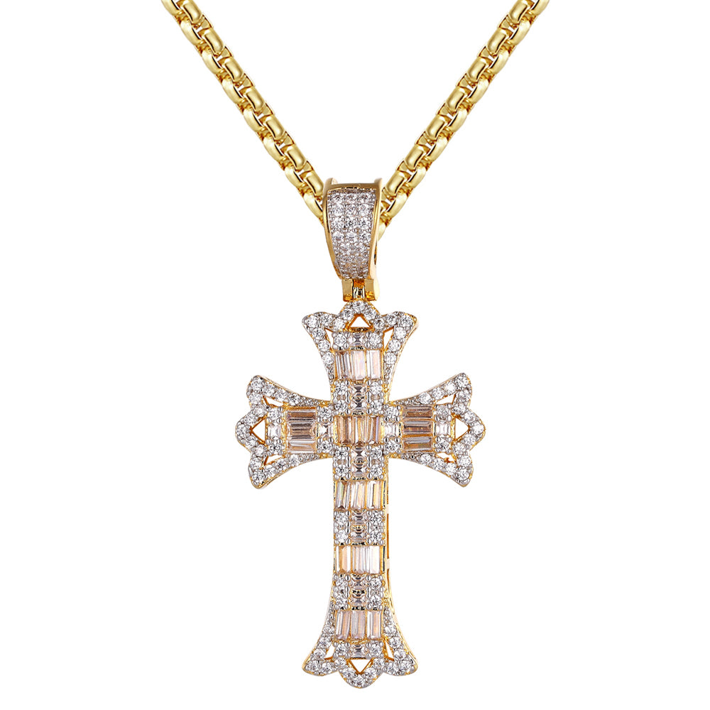 Unisex Holy Cross Religious God Baguette Gold Tone Pendant
