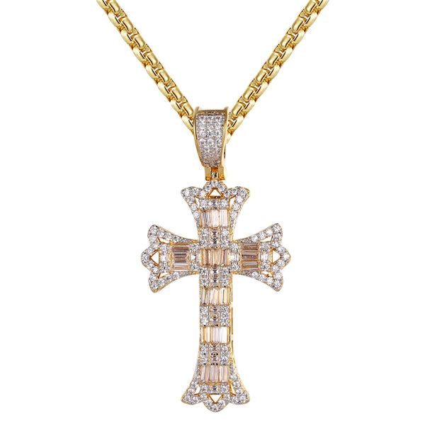 Unisex Holy Cross Religious God Baguette Gold Tone Pendant