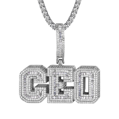 Custom CEO 3D Baguette Small 14K White Gold Tone Icy Pendant