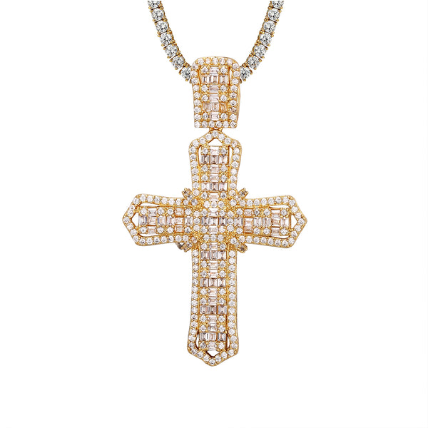 Religious Holy Ribbon Cross Sterling Silver Baguette Pendant