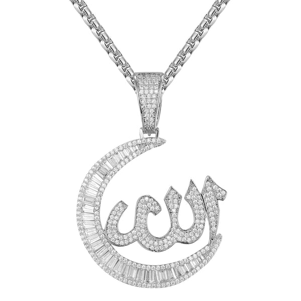 Crescent Allah Moon Baguette Muslim Creator Icy Pendant
