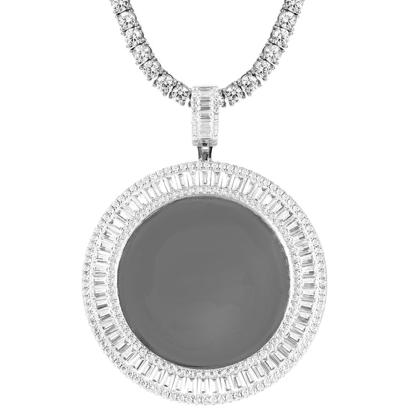 Round Baguette Icy Custom Picture Gift Memory Pendant