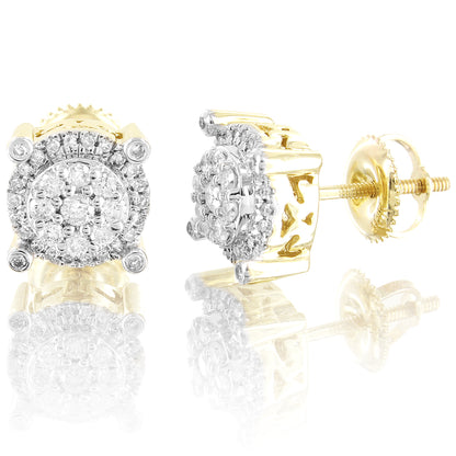 10k Gold Round Prong Micro Pave Real Diamonds Studs Earrings