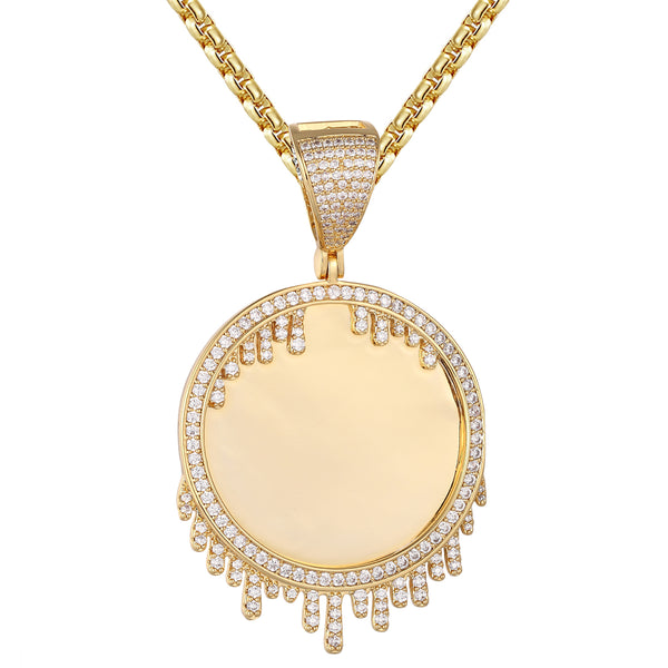 Round Bling Dripping Picture Memory Unisex Pendant Chain