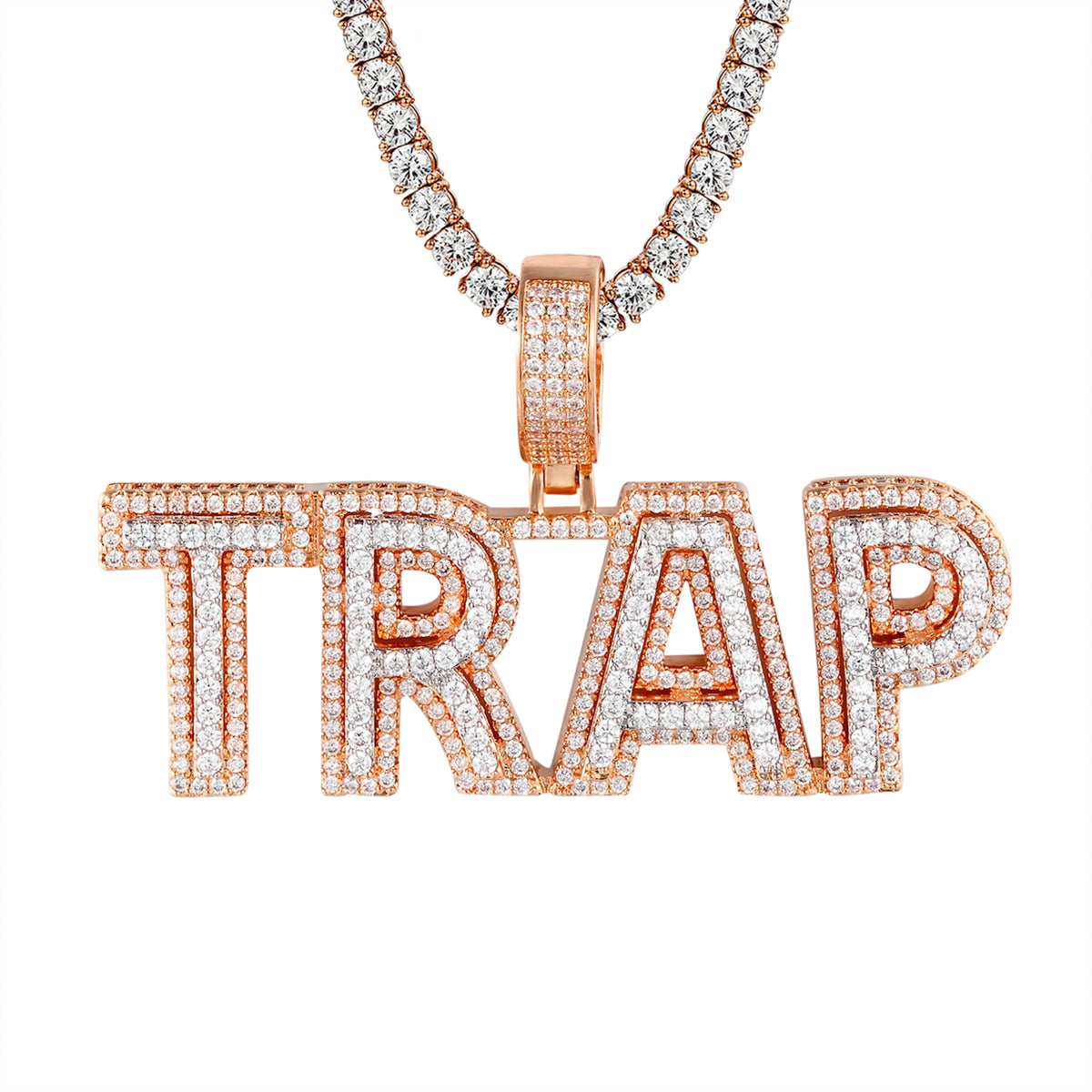 Rose Gold Tone Trap Hustler Silver Bling Rapper Pendant