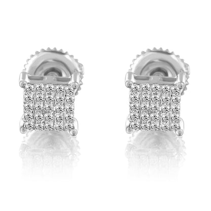 10K White Gold Square Stud Micro pave Diamond Earrings Gift