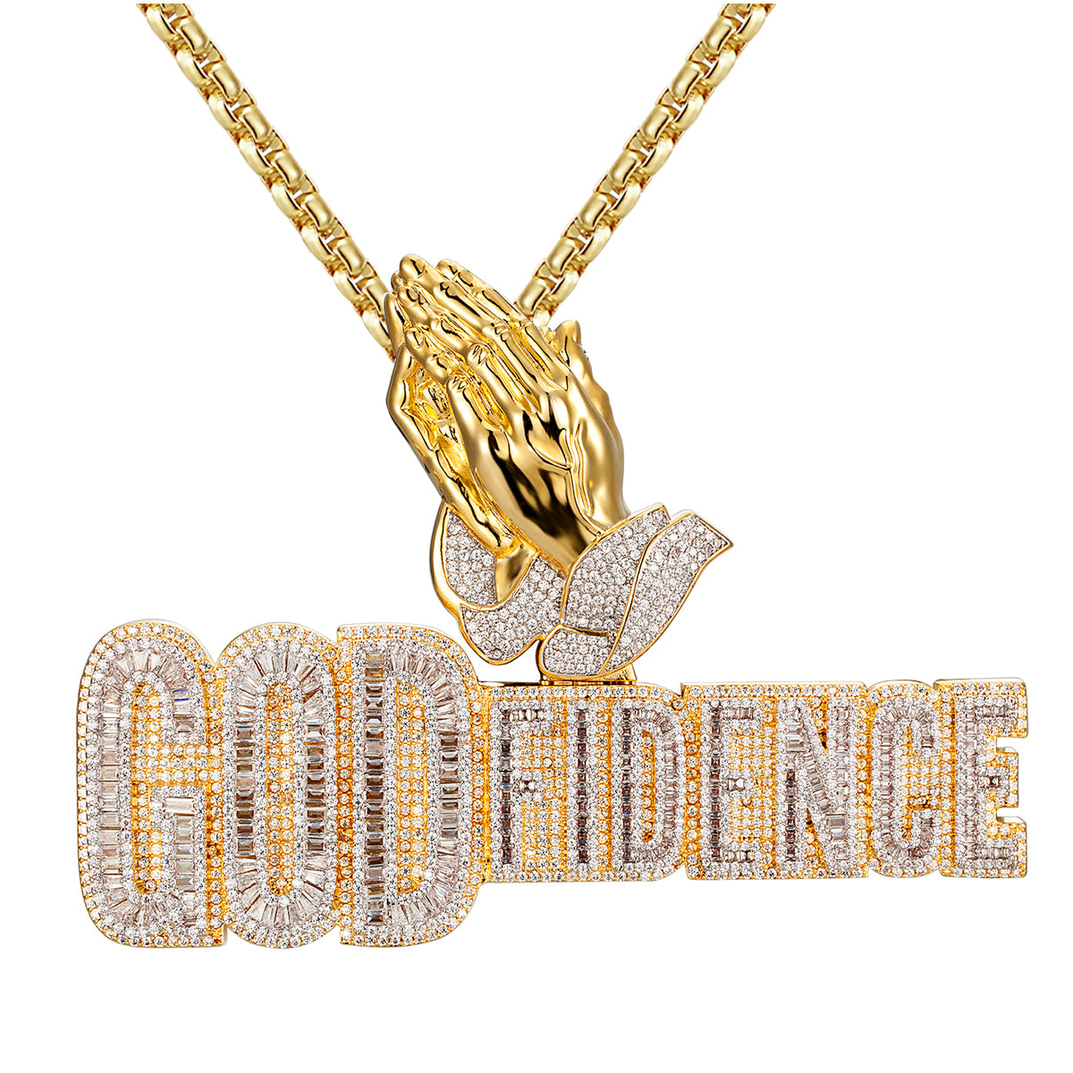 Godfidence Baguette Icy Praying Hands Double Layer Custom Piece