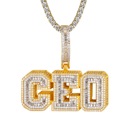 CEO 3D Baguette Small 14K Gold Tone Hip Hop Pendant