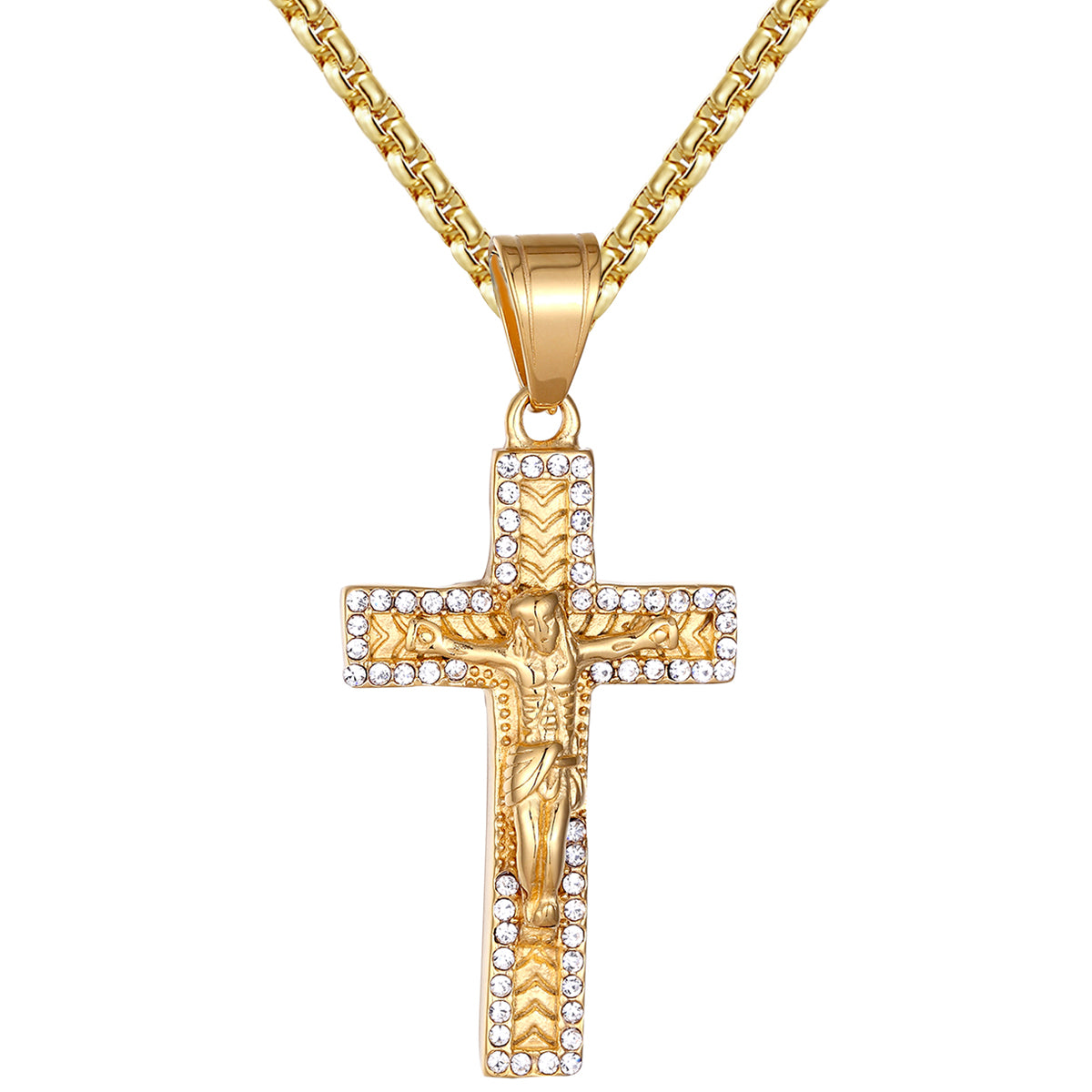 Men's Nugget Style Jesus Christ Crucifix Cross Steel Pendant