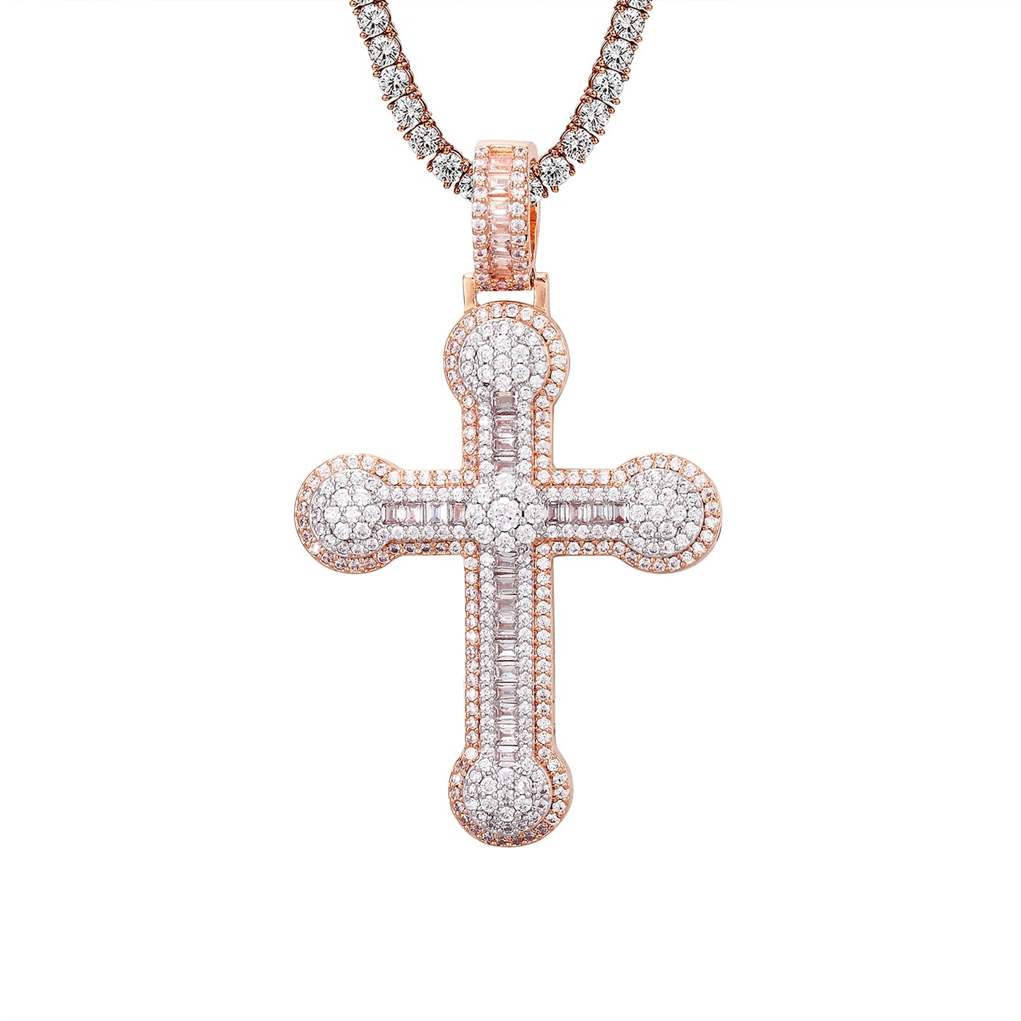 Rose Gold Tone Religious Holy Cross Sterling Silver Pendant