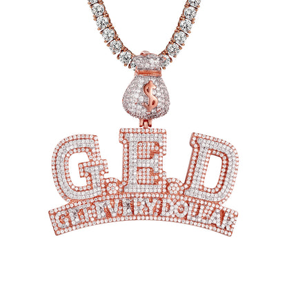 14k Rose Gold Tone Get Every Dollar Rich Designer Icy Pendant