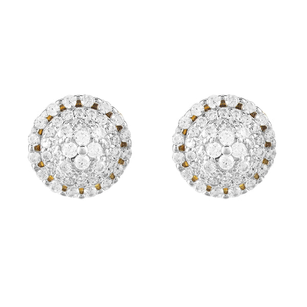 Round Icy Solitaire Cluster Gold Tone .925 Earrings