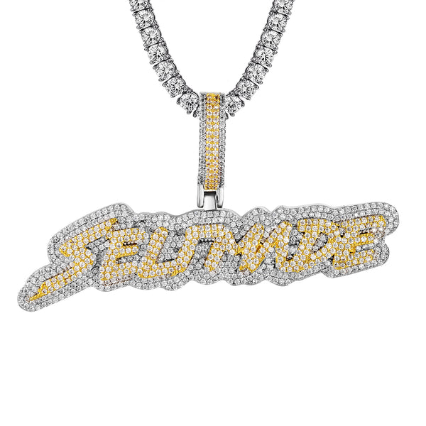 Selfmade Double Layer 14K White Gold Two Tone Icy Pendant