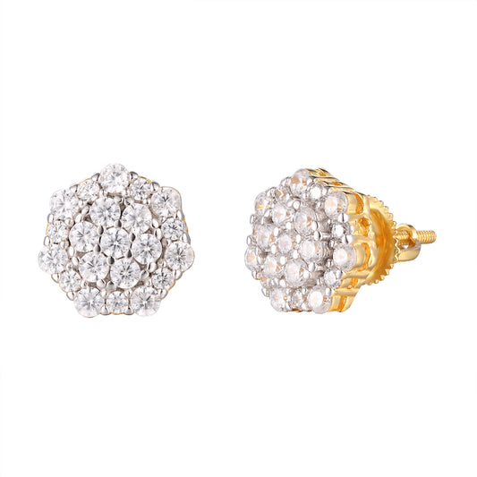 925 Silver Flower Cluster Micro Pave Gold Tone Earrings