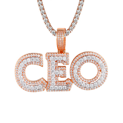 Rose Gold Tone CEO Double Layer Boss Rapper Bling Silver Pendant