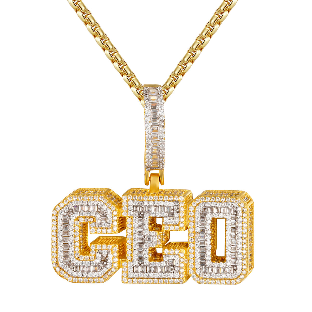 CEO 3D Baguette Small 14K Gold Tone Hip Hop Pendant